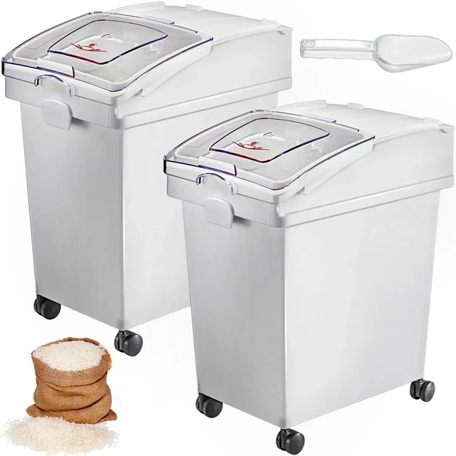 6.6 gals Ingredient Bin Commercial Storage Bins 2 Pcs/Set PP Material W/ Wheels
