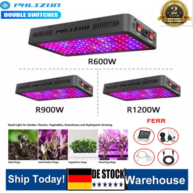 Phlizon 600W 900W 1200W LED Grow Light Vollspektrum Zimmerpflanzen Gemüse Blume