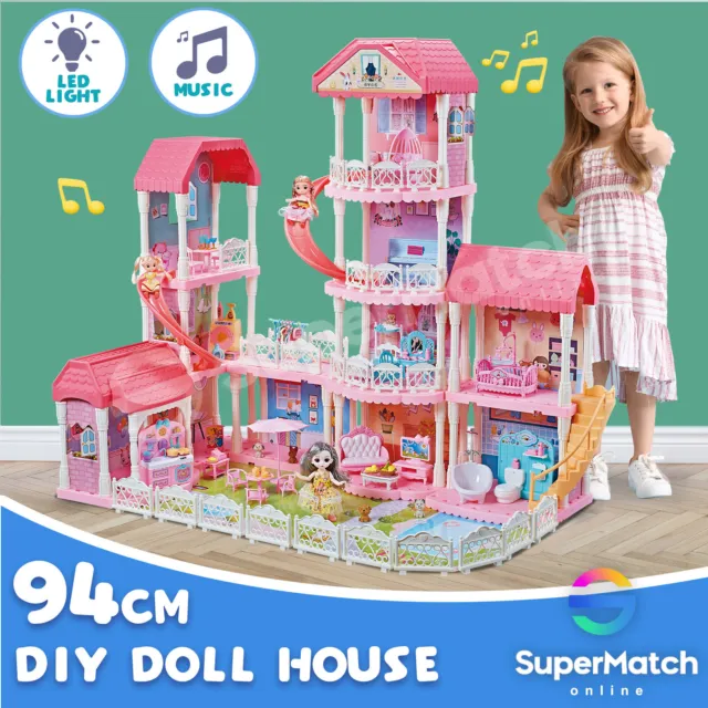 Pink Wooden Kids Pretend Play Toys doll house 70cm with Furniture set