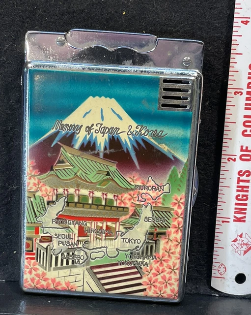 Vintage 1950s Memory of Japan and Korea Lighter and Cigarette Case.