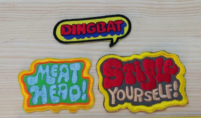 Vintage 1980s Funny Patches. Meathead, Dingbat, Stifle Yourself. NOS