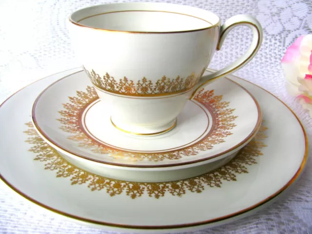 Myott Tiffany Teacup Trio, White and Gold Teacup and Saucer and Luncheon Plate