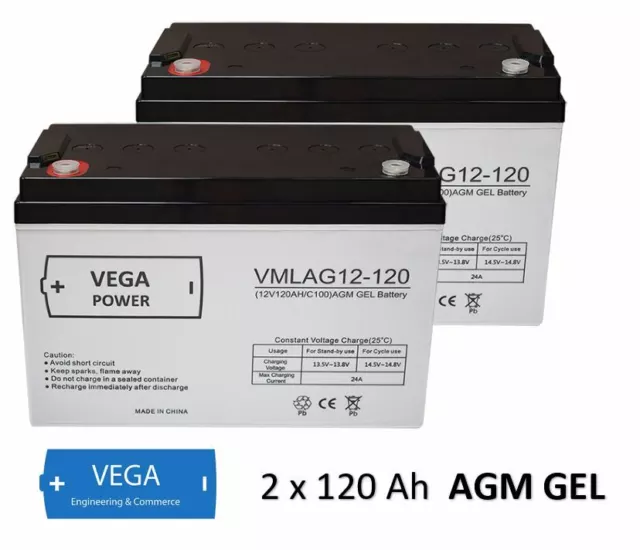 2 Stück 12V 120Ah AGM GEL Batterie Akku USV Solarbatterie für PV Anlagen C100