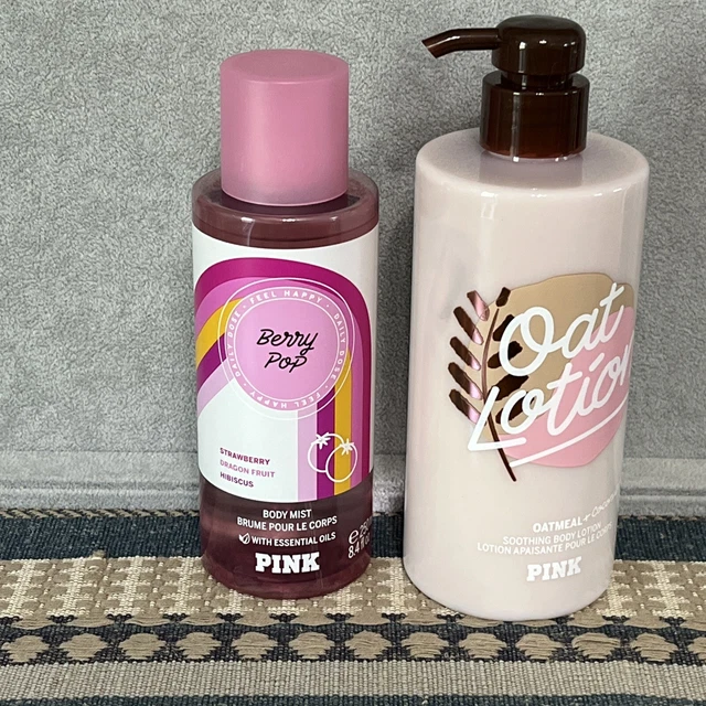 2 VICTORIAS SECRET PINK  FRAGRANCE BODY MIST SPRAY 8.4 oz & Oatmeal Lotion 14 oz