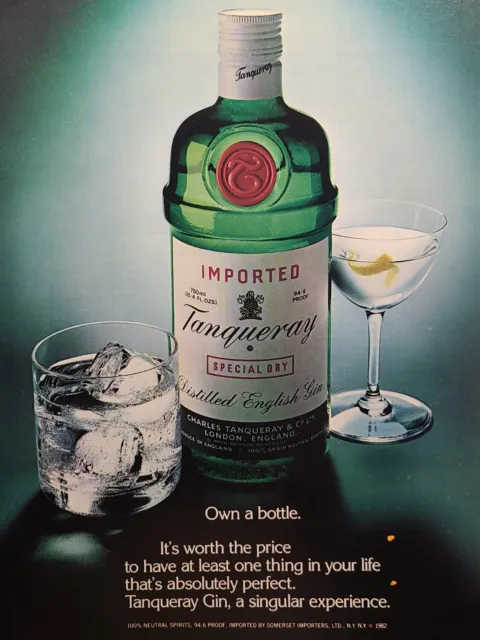 Tanqueray English Gin Green Bottle Cocktail Bar 1982 Vintage Print Ad