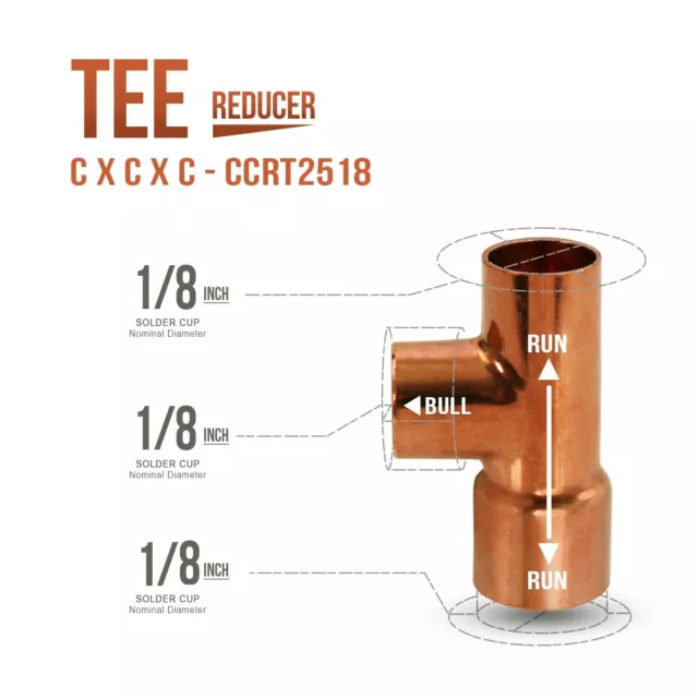 1/8"in CxCxC Copper Reducer Tee Pipe Copper Pressure Fitting Sweat Connections