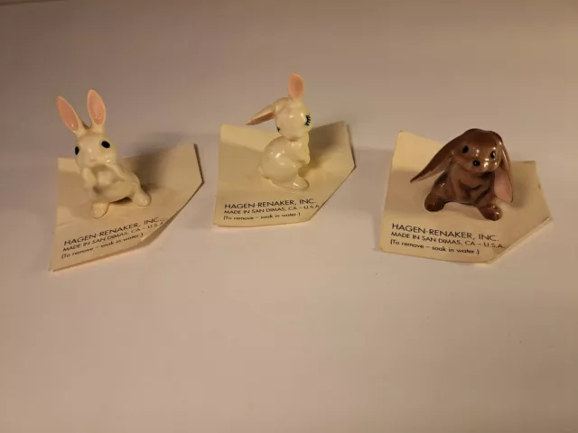 Vintage Hagen Renaker Rabbit Mini Figurines Lot of 3 Mama, Papa & Lop Rabbit