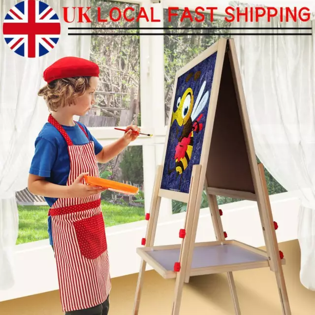 Children 3 In 1 Adjustable Black/White Board Wooden Easel Kids Drawing Board UK