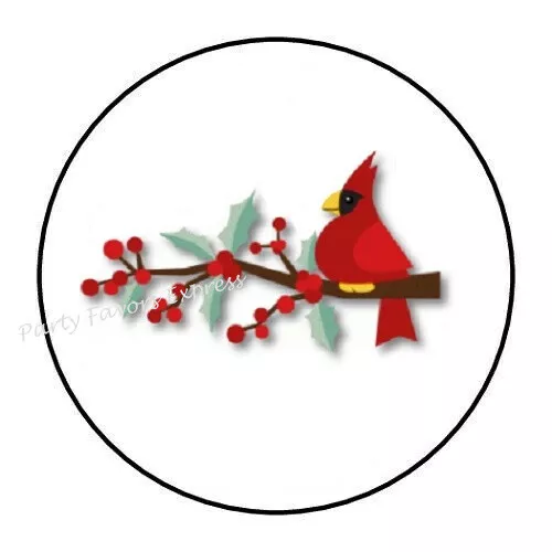 30 Red Cardinal Bird Envelope Seals Labels Stickers Party Favors 1.5" Round