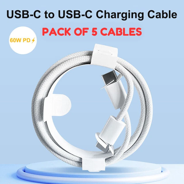 Fast Charger Pack of 5 C-C 1M Data Sync Cable Type-C Cord Lead iPhone 15 Pro Max