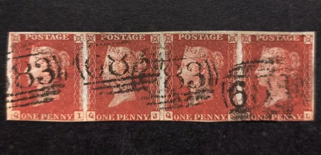 GB Queen Victoria Penny Red Quattro SG.10 Pl.63 Used 4 Margins Fab. Colour VF