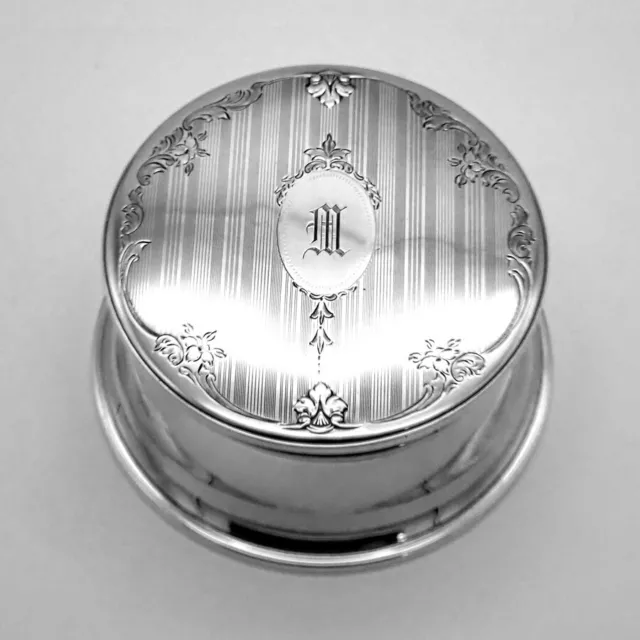 Round Dresser Box Birks Sterling Silver Weighted Base Mono M