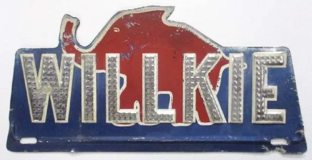 Willkie Elephant 1940 Presidential Campaign FDR Political License Plate Topper