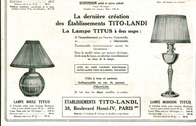 Publicité ancienne lampe Titus 1929 issue de magazine 