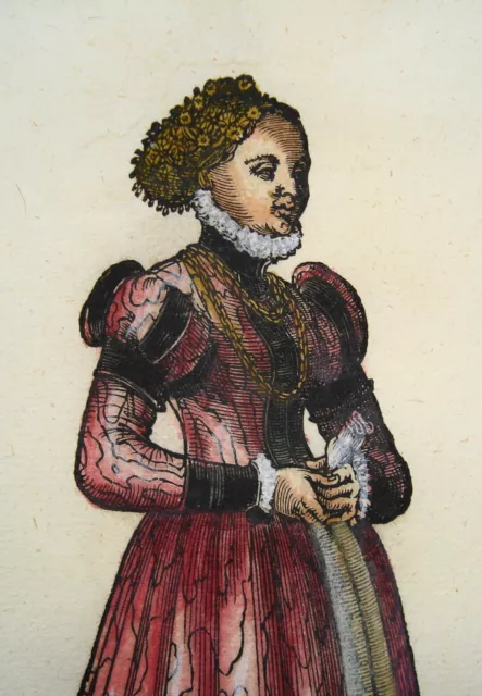 Jost Amman Tracht Meissen Hochzeit  seltener alter kolorierter Holzschnitt 1577 2