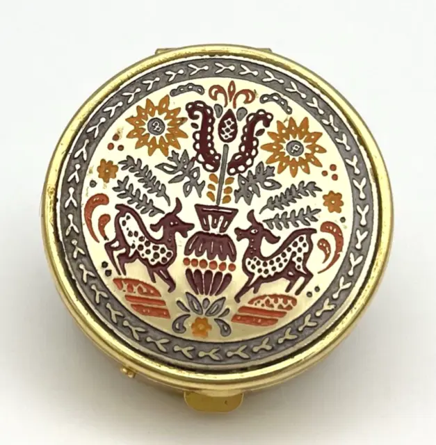 Vintage Pillendose Schmuckbox Blumen & Tiere Gold Schatulle Alt RAR #1539