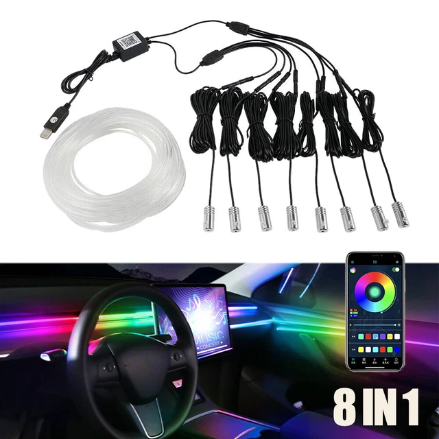 Lampade atmosferiche 12 V 8IN1 10M RGB fibra ottica ambiente luce auto APP controllo decorazione