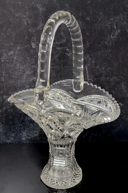 Antique American Brilliant Period ABP Cut Glass Huge 17" H x 11.5" W Basket~RARE