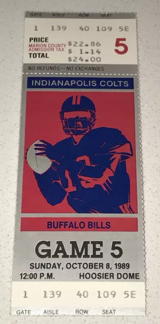 10/8/89 Indianapolis Colts Buffalo Bills Ticket Stub Dickerson Kelly Reed TDs