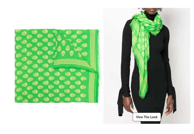 BNWT $260 Alexander McQueen Women's Kelly Green Skull Print Lightweight Scarf