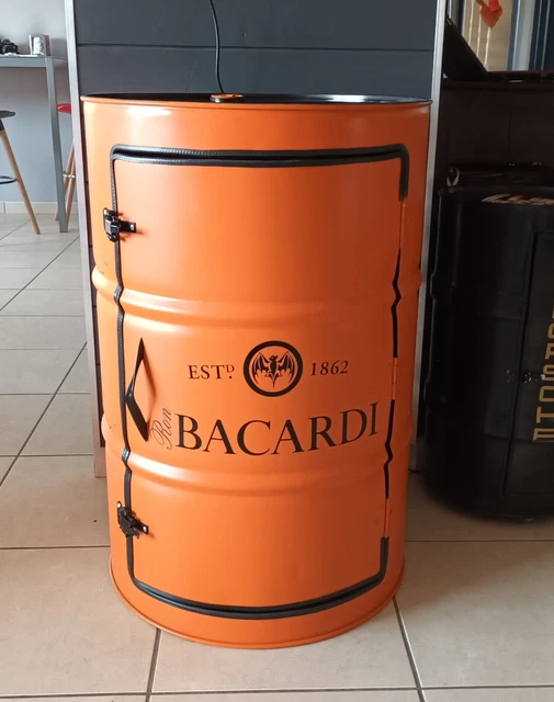 Armoire Bar Baril Fût de Décoration Orange & Noir Rhum Bacardi 200L