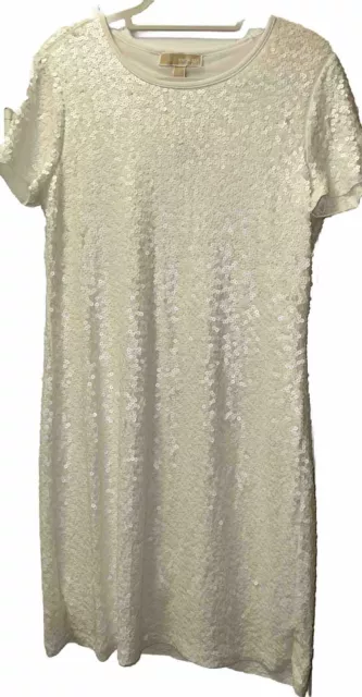 Michael Kors Womens SZ L White Sequined Party Lined Dress MSRP $175 NWT