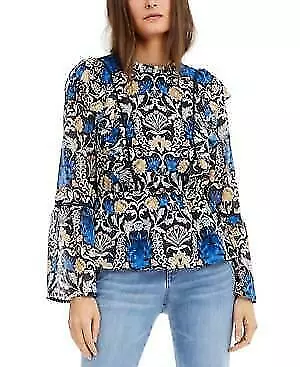 INC Womens Floral Print Ruffled Blouse, Size Large