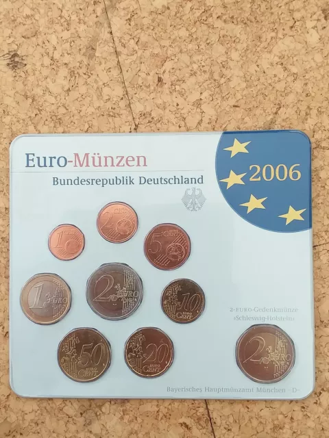 DEUTSCHLAND Kursmünzensatz 2006 D KMS BRD Euro STEMPELGLANZ + 2 EUR Holstentor