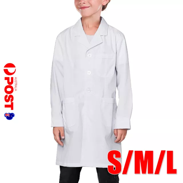 Kids White Lab Coat Doctors Scientist Children Fancy Dress Costume Girls Boys J