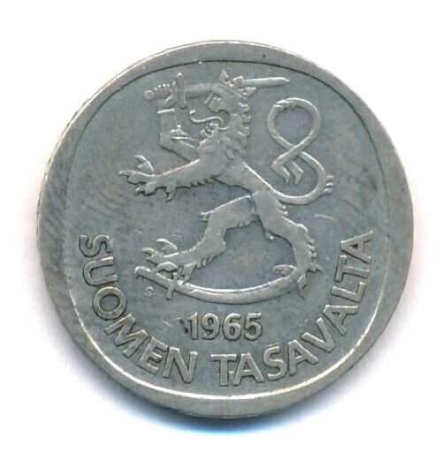 Finland 1965 1 Markka Silver Coin (6.4 g .35 Silver) - 1 Mark