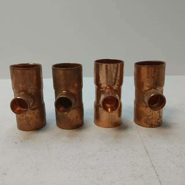 Lot Of 4 Copper Reducing Sweat Tee's 1 " X 1/2" W/ Stop