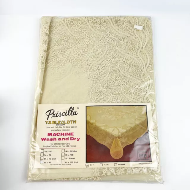 NEW Vintage Priscilla Ivory  Tablecloth 60x90 Old World Lace Vinyl Belgium READ