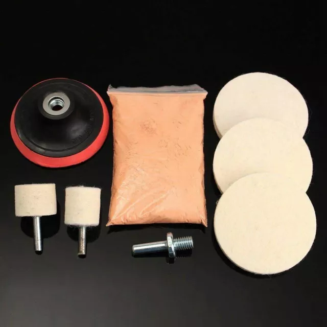 1set Cerium Oxide Powder Glass Polishing Kit With Wool Felt Polishing Wheel  + Drill Adapter Car Windshield Glass Scratch Remover - AliExpress