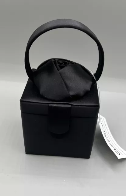 Carlo Fellini Womens Black Satin Flower Micro Evening Bag NEW