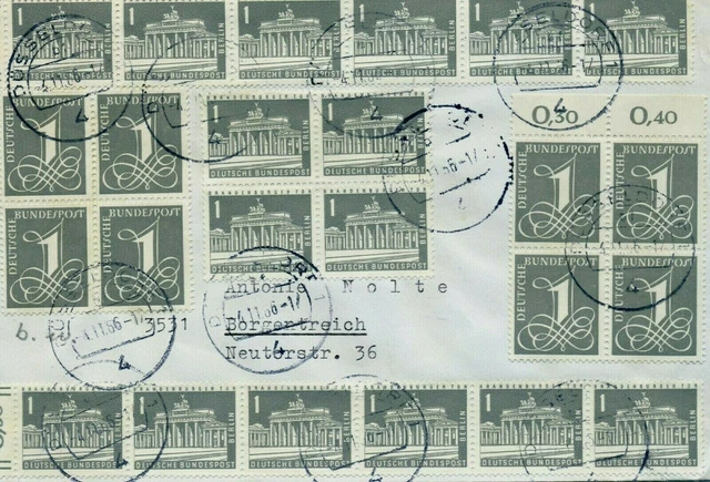 Bund 1 Pfg. Ziffern  + Berlin 1 Pfg. Freimarke Brief gest. Düsseldorf 1966