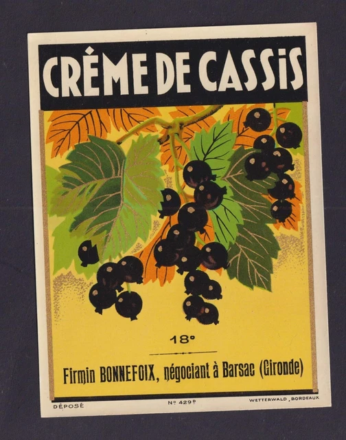 Ancienne Gouache Originale Années 50 - Projet D'étiquette Publicitaire Pour Crème De Cassis