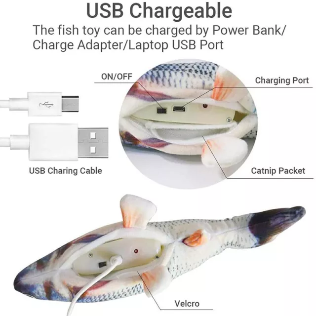 Electronic Pet Cat Toy Electric USB Charging Simulation Fish Toy Cat Chewing -tz