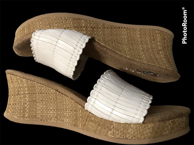 Mudd Women's Sandal White Lenore A878 Wedge Heel 2.5" Natural Woven Sz. 8M NWOB