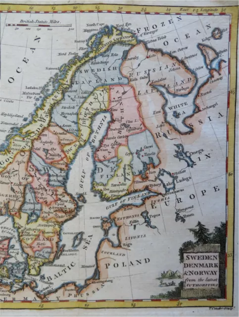 Escandinavia Suecia Dinamarca Finlandia Islandia Noruega 1802 Conder mapa grabado 3
