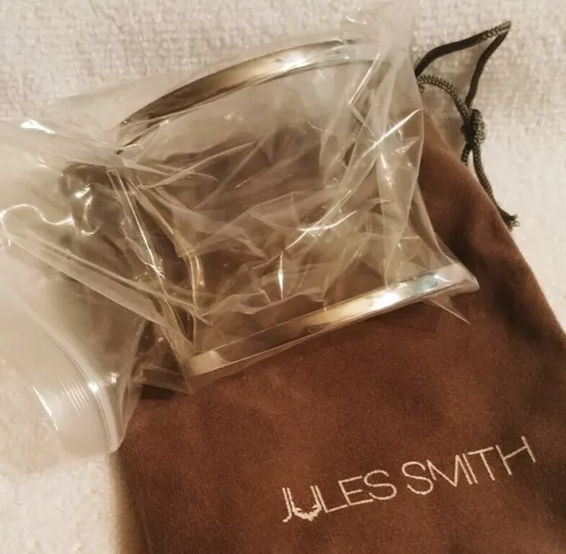 Jules Smith Jane Cuff Bold Arm Band Wrist Bracelet Silver Adjustable Dust Pouch