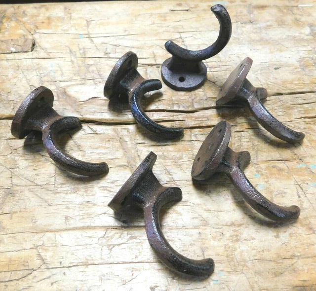 20 Cast Iron Antique Style HD SCHOOL HOOKS Coat Hat Hook Rack Hall Tree BROWN 2