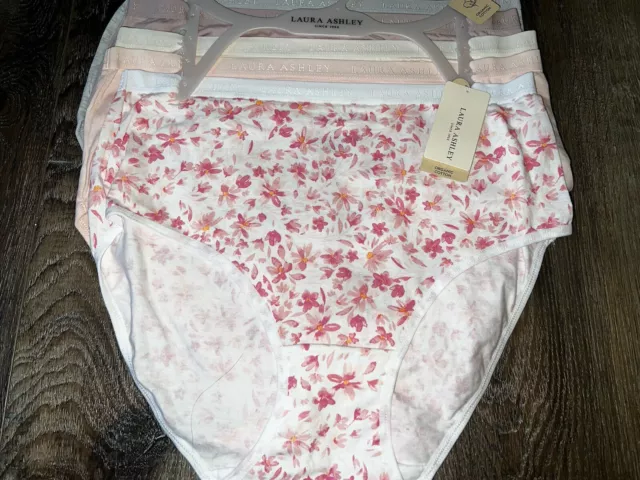 Laura Ashley Womens Brief Underwear Panties 5-Pair Organic Cotton Blend (B) ~ XL