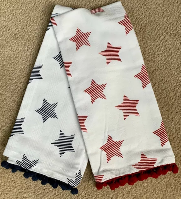 NEW~Patriotic Red, White and Blue Stars Kitchen Towel Dish Towels~Hostess Gift!