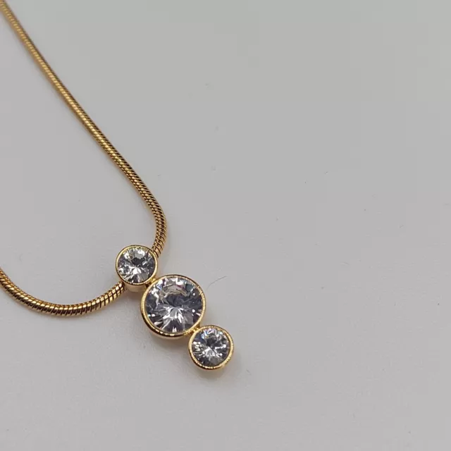 Swarovski® signed SWAN Logo Triple crystal pendant gold Necklace 18" long