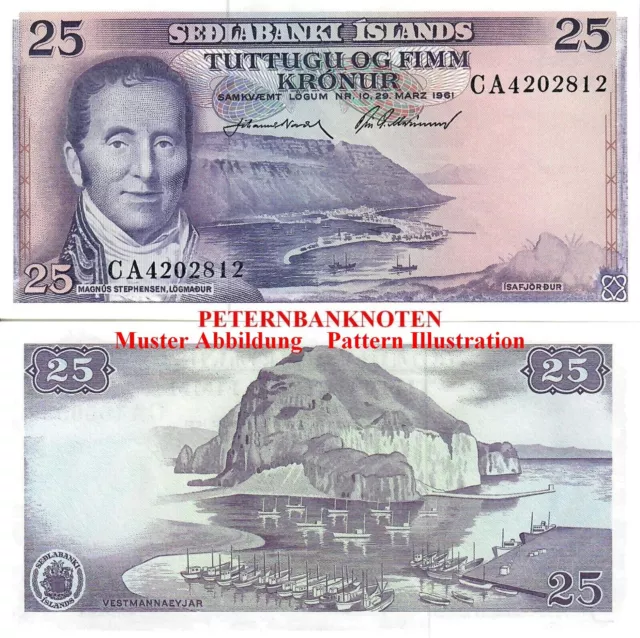 ISLAND / ICELAND  25 Kronur  1961  Unc  P 43  61196# Kassenfrisch