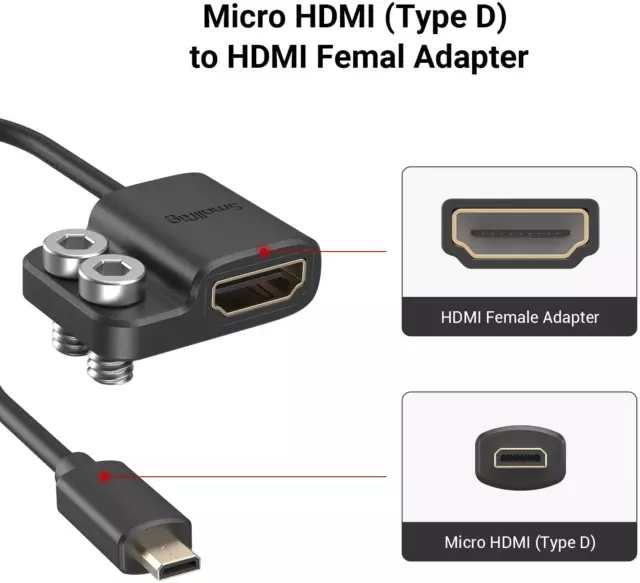 SMALLRIG Ultra-Slim 4K HDMI Adapter Cable, Female HDMI Type a to Male Micro-Hdmi 2