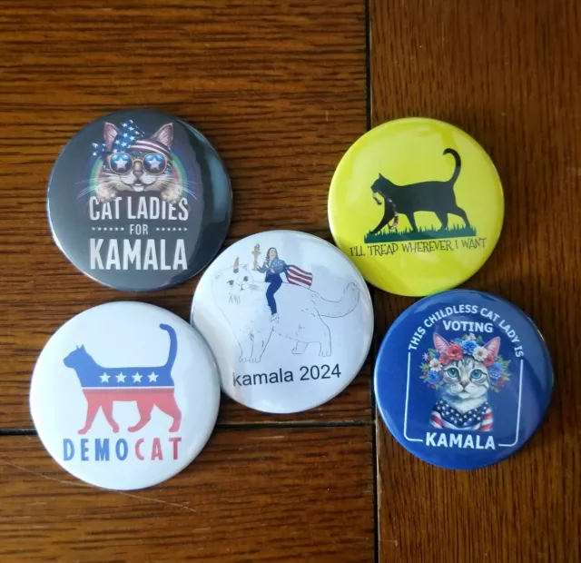 KAMALA HARRIS CAT Ladies 2024 SET OF 5 Campaign Buttons. Democratic. 3