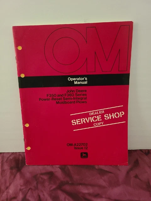 Vintage John Deere F350 F360 Moldboard Plows Operators Manual OM A22702