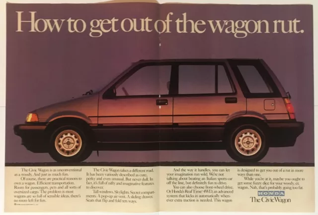 Honda Civic Wagon 1987 Vintage Print Ad 16x11 Inches Wall Decor