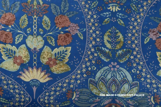 Indien 4.6m Tissu Coton Grand Bleu Fleur Imprimé Course Desseré Couture Tissu